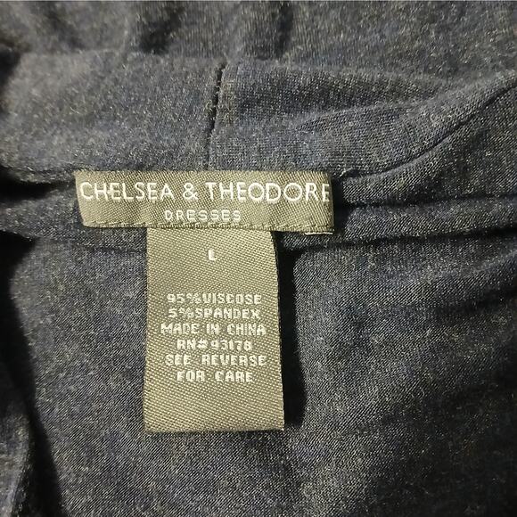 Chelsea & Theodore V-Neck Dress Womens Large Dark Blue Sleeveless A-Line Stretch - Picture 4 of 6